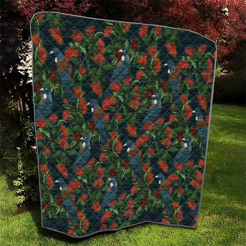 New Zealand Christmas Quilt Romantic Tui Birds on Pohutukawa - Cobalt - Aussie Hoodie