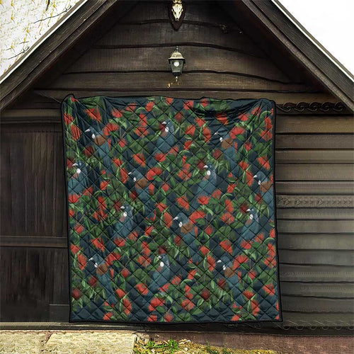 New Zealand Christmas Quilt Romantic Tui Birds on Pohutukawa - Cobalt - Aussie Hoodie