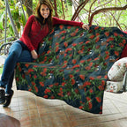 New Zealand Christmas Quilt Romantic Tui Birds on Pohutukawa - Cobalt - Aussie Hoodie