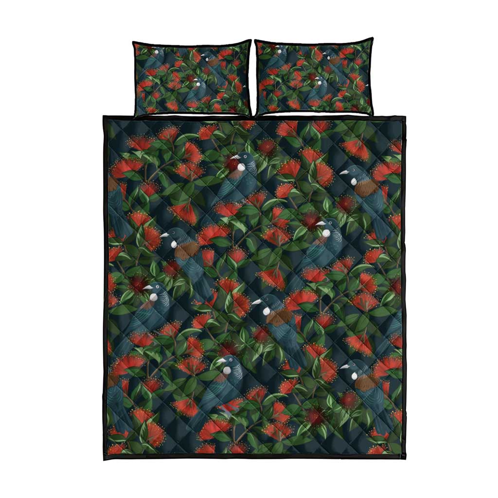 New Zealand Christmas Quilt Bed Set Romantic Tui Birds on Pohutukawa - Cobalt - Aussie Hoodie
