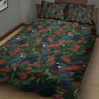 New Zealand Christmas Quilt Bed Set Romantic Tui Birds on Pohutukawa - Cobalt - Aussie Hoodie