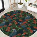 New Zealand Christmas Round Carpet Romantic Tui Birds on Pohutukawa - Cobalt - Aussie Hoodie