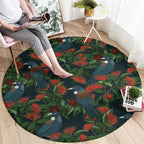 New Zealand Christmas Round Carpet Romantic Tui Birds on Pohutukawa - Cobalt - Aussie Hoodie