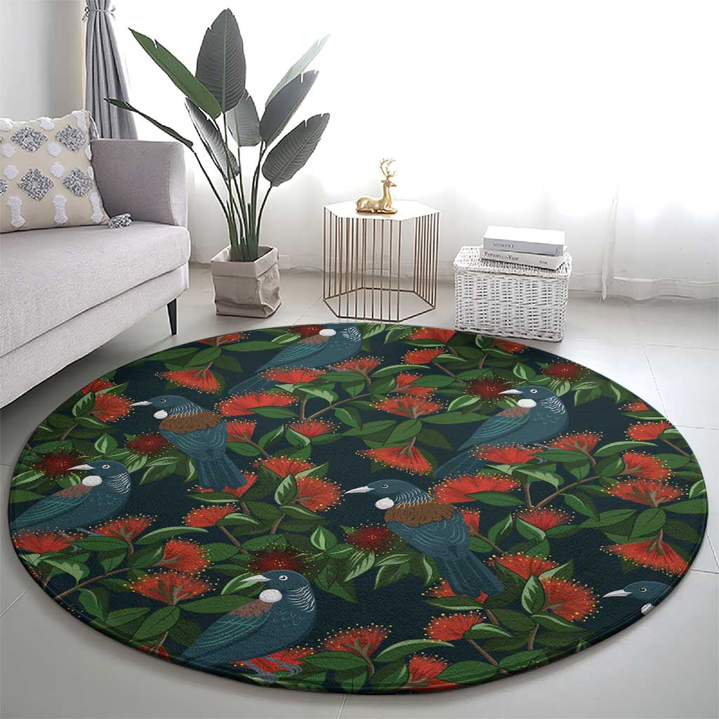New Zealand Christmas Round Carpet Romantic Tui Birds on Pohutukawa - Cobalt - Aussie Hoodie