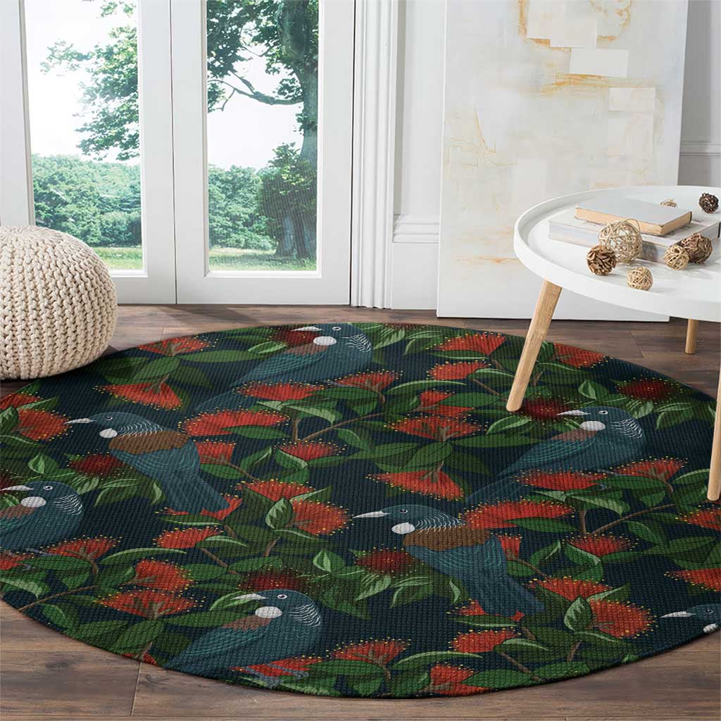 New Zealand Christmas Round Carpet Romantic Tui Birds on Pohutukawa - Cobalt - Aussie Hoodie