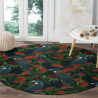 New Zealand Christmas Round Carpet Romantic Tui Birds on Pohutukawa - Cobalt - Aussie Hoodie