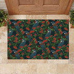 New Zealand Christmas Rubber Doormat Romantic Tui Birds on Pohutukawa - Cobalt - Aussie Hoodie