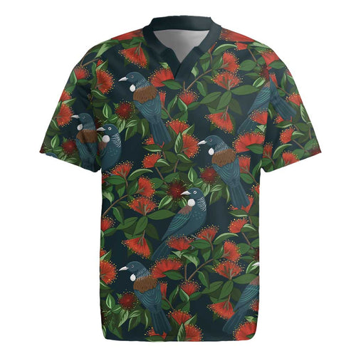 New Zealand Christmas Rugby Jersey Romantic Tui Birds on Pohutukawa - Cobalt - Aussie Hoodie