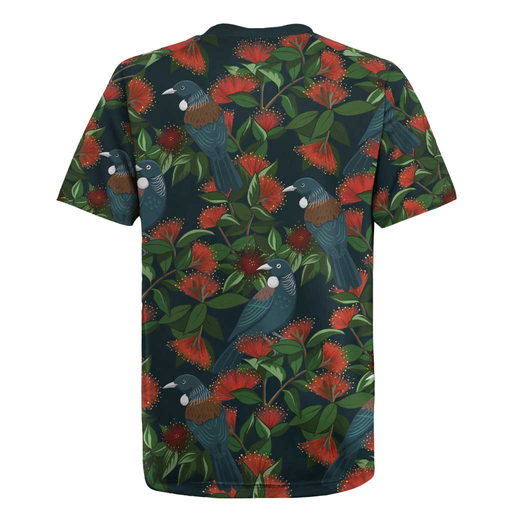New Zealand Christmas Rugby Jersey Romantic Tui Birds on Pohutukawa - Cobalt - Aussie Hoodie