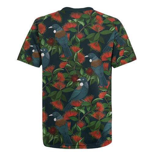 New Zealand Christmas Rugby Jersey Romantic Tui Birds on Pohutukawa - Cobalt - Aussie Hoodie