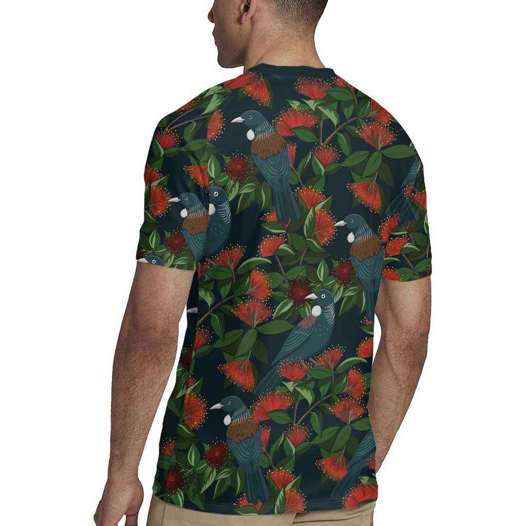 New Zealand Christmas Rugby Jersey Romantic Tui Birds on Pohutukawa - Cobalt - Aussie Hoodie