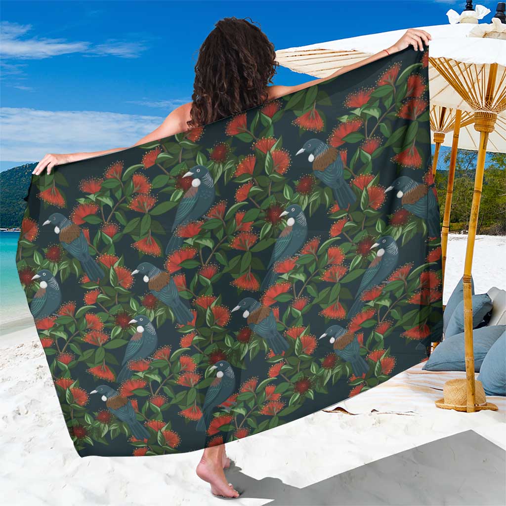 New Zealand Christmas Sarong Romantic Tui Birds on Pohutukawa - Cobalt - Aussie Hoodie