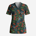 New Zealand Christmas Scrub Top Romantic Tui Birds on Pohutukawa - Cobalt - Aussie Hoodie