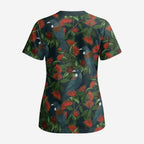 New Zealand Christmas Scrub Top Romantic Tui Birds on Pohutukawa - Cobalt - Aussie Hoodie