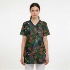 New Zealand Christmas Scrub Top Romantic Tui Birds on Pohutukawa - Cobalt - Aussie Hoodie