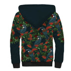 New Zealand Christmas Sherpa Hoodie Romantic Tui Birds on Pohutukawa - Cobalt - Aussie Hoodie