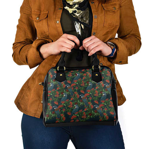 New Zealand Christmas Shoulder Handbag Romantic Tui Birds on Pohutukawa - Cobalt - Aussie Hoodie