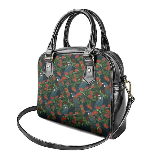 New Zealand Christmas Shoulder Handbag Romantic Tui Birds on Pohutukawa - Cobalt - Aussie Hoodie