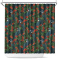 New Zealand Christmas Shower Curtain Romantic Tui Birds on Pohutukawa - Cobalt - Aussie Hoodie