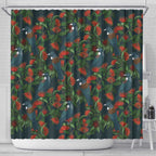 New Zealand Christmas Shower Curtain Romantic Tui Birds on Pohutukawa - Cobalt - Aussie Hoodie
