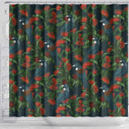 New Zealand Christmas Shower Curtain Romantic Tui Birds on Pohutukawa - Cobalt - Aussie Hoodie