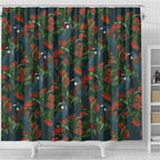 New Zealand Christmas Shower Curtain Romantic Tui Birds on Pohutukawa - Cobalt - Aussie Hoodie