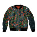 New Zealand Christmas Sleeve Zip Bomber Jacket Romantic Tui Birds on Pohutukawa - Cobalt - Aussie Hoodie