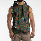 New Zealand Christmas Sleeveless Hoodie Romantic Tui Birds on Pohutukawa - Cobalt - Aussie Hoodie