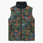 New Zealand Christmas Sleeveless Puffer Jacket Romantic Tui Birds on Pohutukawa - Cobalt - Aussie Hoodie