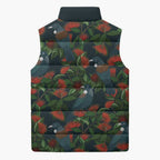 New Zealand Christmas Sleeveless Puffer Jacket Romantic Tui Birds on Pohutukawa - Cobalt - Aussie Hoodie