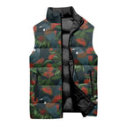 New Zealand Christmas Sleeveless Puffer Jacket Romantic Tui Birds on Pohutukawa - Cobalt - Aussie Hoodie