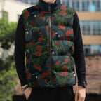 New Zealand Christmas Sleeveless Puffer Jacket Romantic Tui Birds on Pohutukawa - Cobalt - Aussie Hoodie