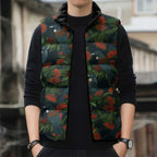 New Zealand Christmas Sleeveless Puffer Jacket Romantic Tui Birds on Pohutukawa - Cobalt - Aussie Hoodie