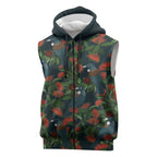 New Zealand Christmas Sleeveless Zip Hoodie Romantic Tui Birds on Pohutukawa - Cobalt LT7