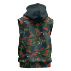 New Zealand Christmas Sleeveless Zip Hoodie Romantic Tui Birds on Pohutukawa - Cobalt LT7