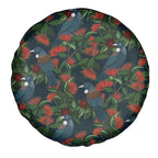 New Zealand Christmas Spare Tire Cover Romantic Tui Birds on Pohutukawa - Cobalt - Aussie Hoodie