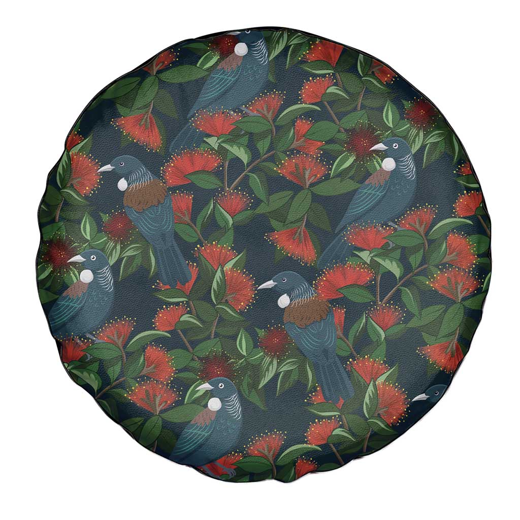 New Zealand Christmas Spare Tire Cover Romantic Tui Birds on Pohutukawa - Cobalt - Aussie Hoodie