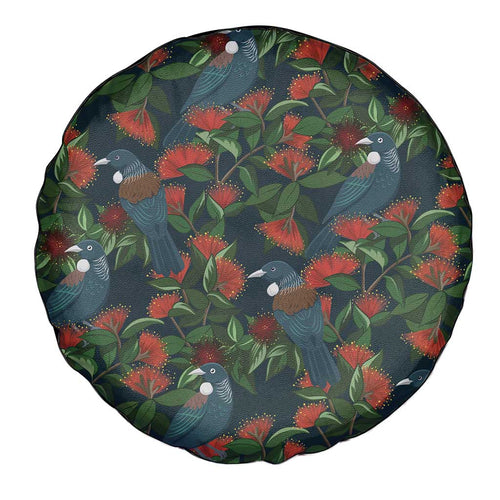 New Zealand Christmas Spare Tire Cover Romantic Tui Birds on Pohutukawa - Cobalt - Aussie Hoodie