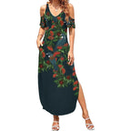 New Zealand Christmas Summer Maxi Dress Romantic Tui Birds on Pohutukawa - Cobalt - Aussie Hoodie