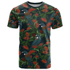 New Zealand Christmas T Shirt Romantic Tui Birds on Pohutukawa - Cobalt - Aussie Hoodie
