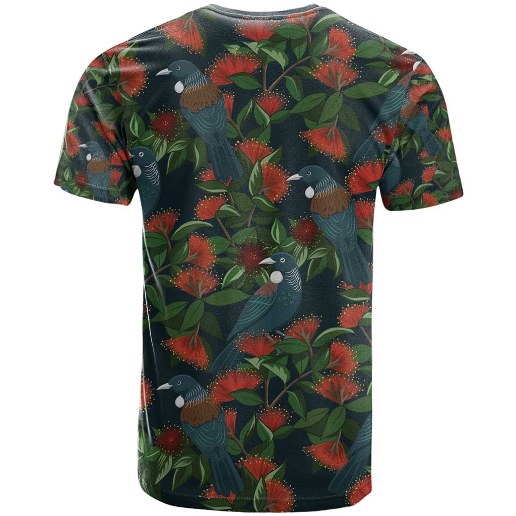 New Zealand Christmas T Shirt Romantic Tui Birds on Pohutukawa - Cobalt - Aussie Hoodie