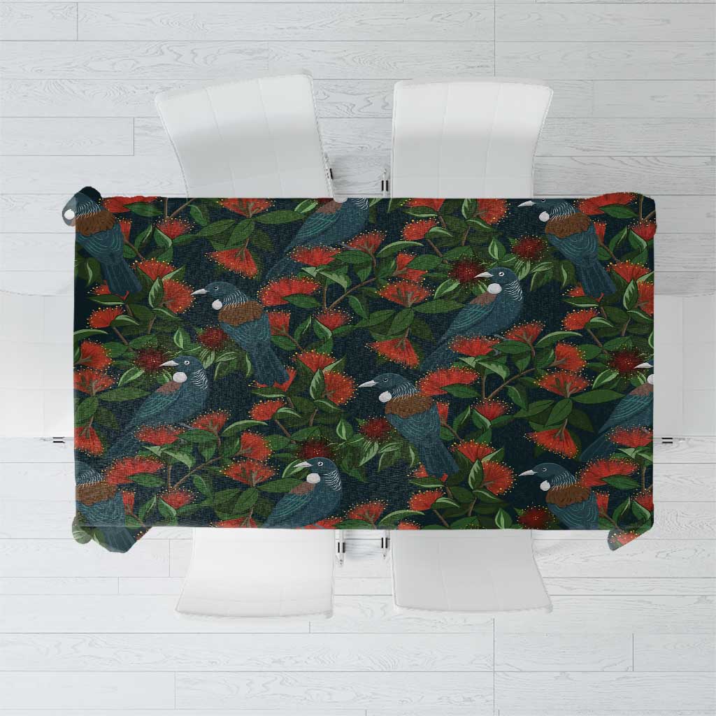 New Zealand Christmas Tablecloth Romantic Tui Birds on Pohutukawa - Cobalt - Aussie Hoodie