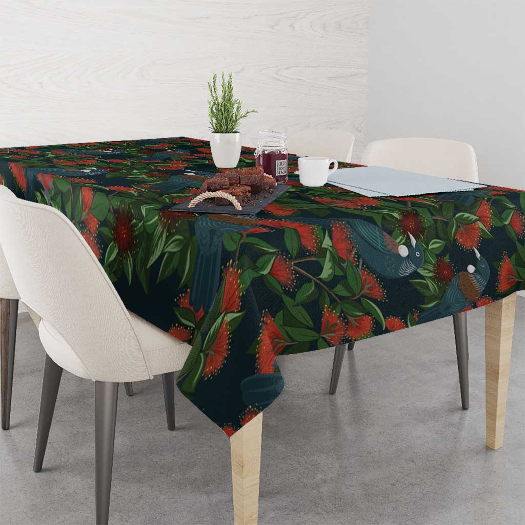 New Zealand Christmas Tablecloth Romantic Tui Birds on Pohutukawa - Cobalt - Aussie Hoodie