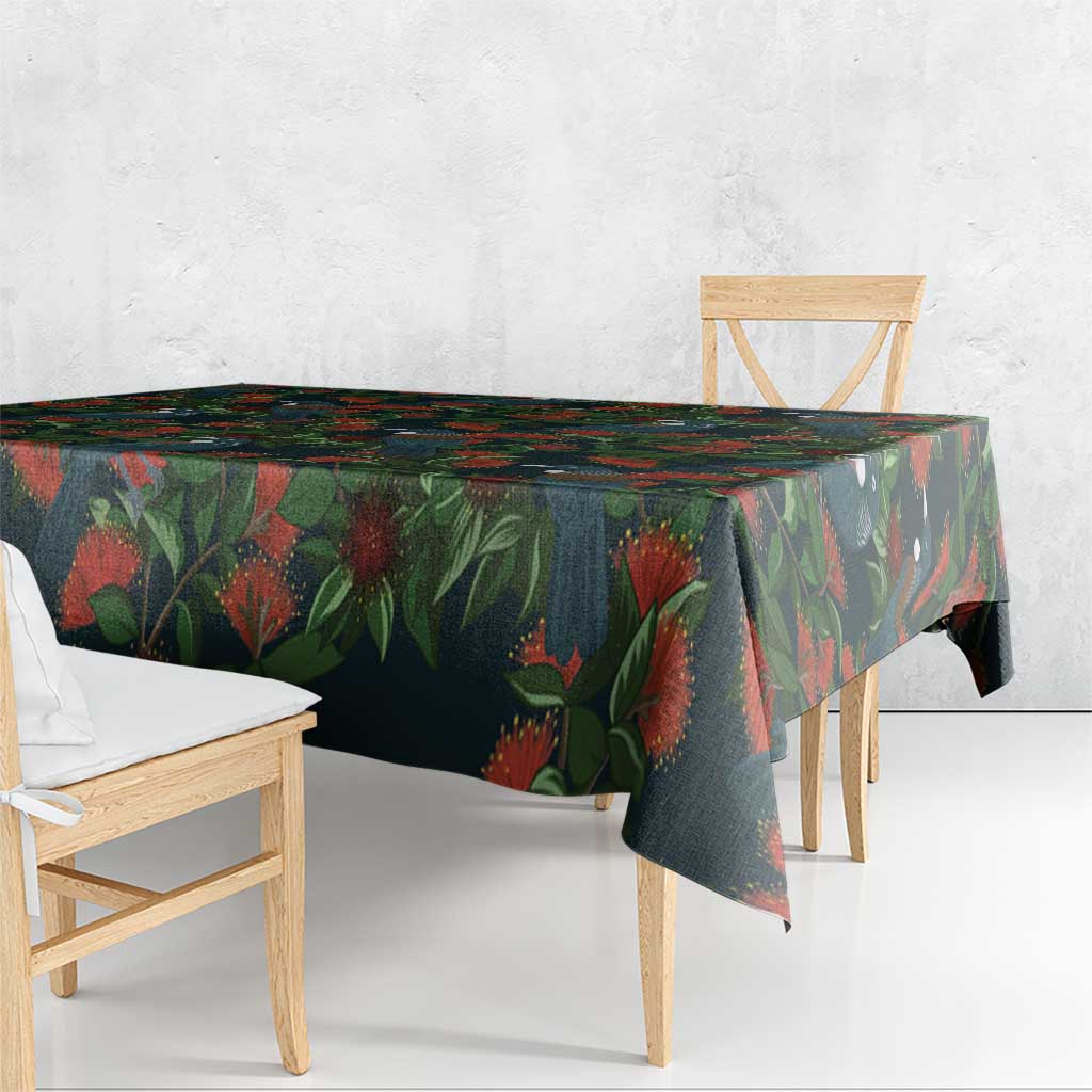 New Zealand Christmas Tablecloth Romantic Tui Birds on Pohutukawa - Cobalt - Aussie Hoodie