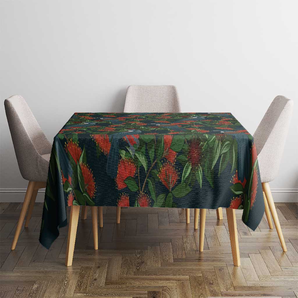 New Zealand Christmas Tablecloth Romantic Tui Birds on Pohutukawa - Cobalt - Aussie Hoodie