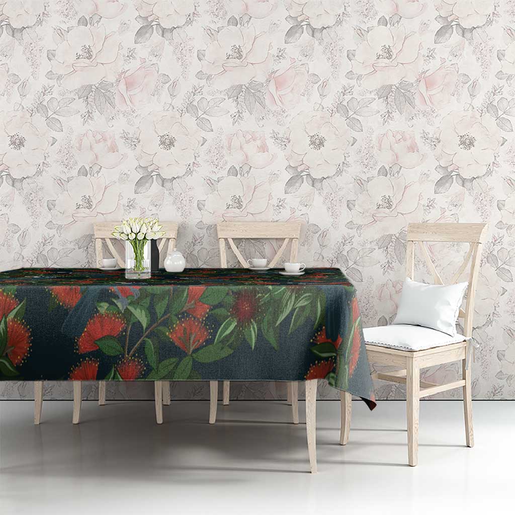 New Zealand Christmas Tablecloth Romantic Tui Birds on Pohutukawa - Cobalt - Aussie Hoodie