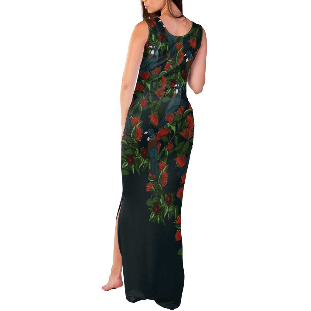New Zealand Christmas Tank Maxi Dress Romantic Tui Birds on Pohutukawa - Cobalt - Aussie Hoodie