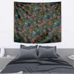 New Zealand Christmas Tapestry Romantic Tui Birds on Pohutukawa - Cobalt - Aussie Hoodie
