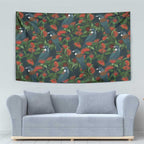 New Zealand Christmas Tapestry Romantic Tui Birds on Pohutukawa - Cobalt - Aussie Hoodie