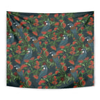 New Zealand Christmas Tapestry Romantic Tui Birds on Pohutukawa - Cobalt - Aussie Hoodie